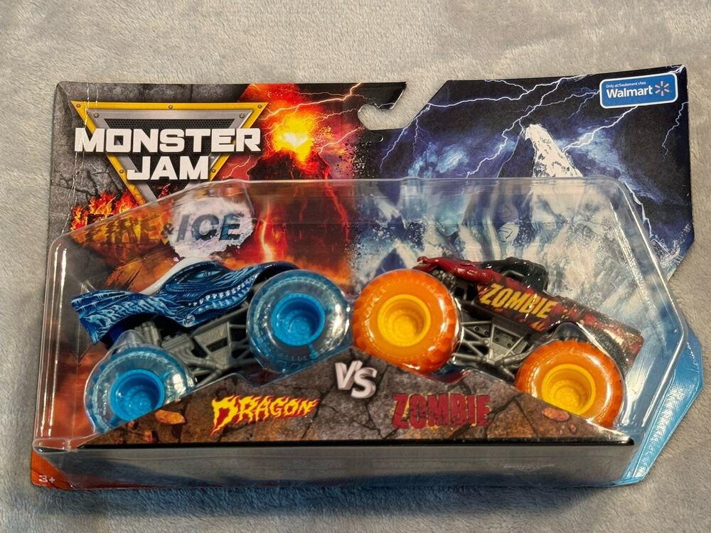 New Monster Jam Fire And Ice Dragon Vs Zombie NWT NIB Walmart Exclusive Diecast